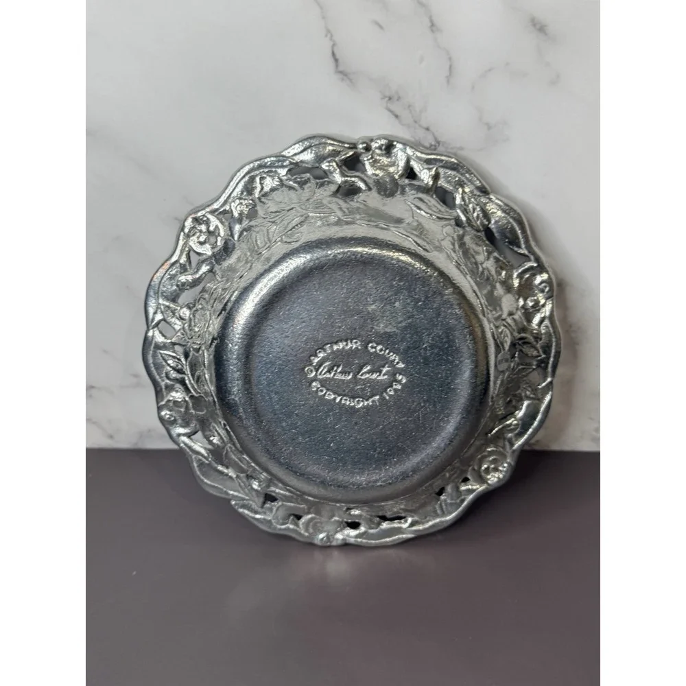 1995 Arthur Court Aluminum Bunny Rabbit and Rose Flower Bowl